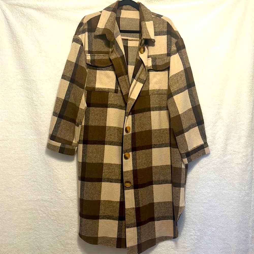 Knee length flannel jacket
